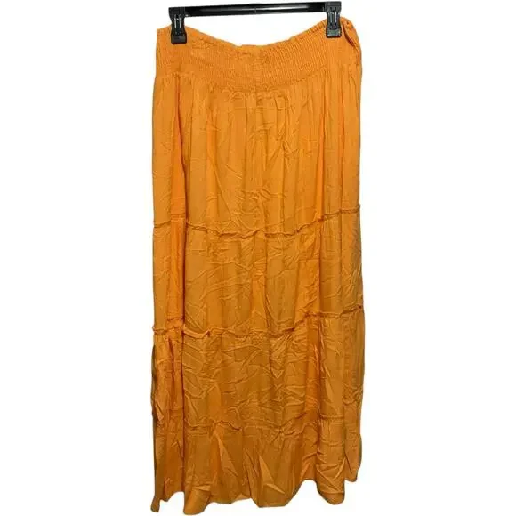 Raviya Women’s Smocked Waist Tiered Skirt Swimsuit Cover Up Orange Size L - Picture 2 of 3